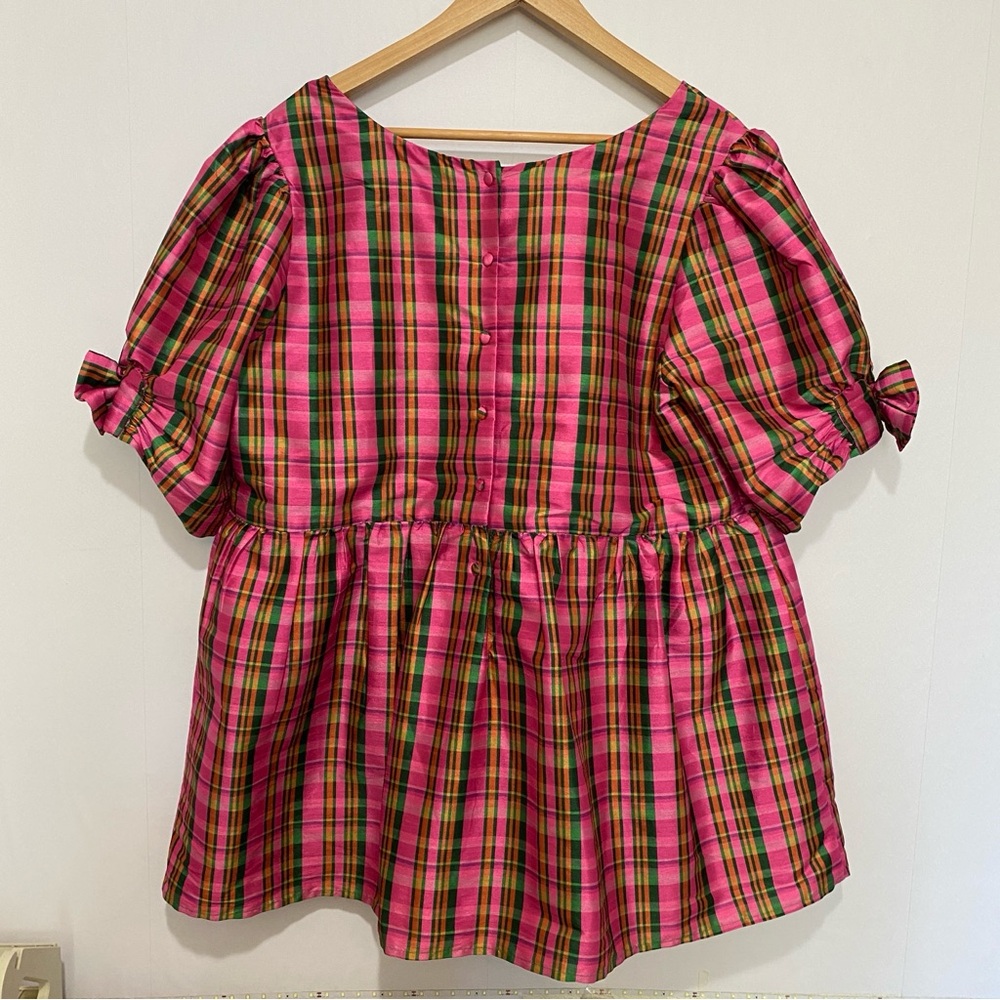 WAYWARD FANCIES Check Print Dupioni Peplum Top XXL Feminine Preppy Casual - Picture 6 of 12